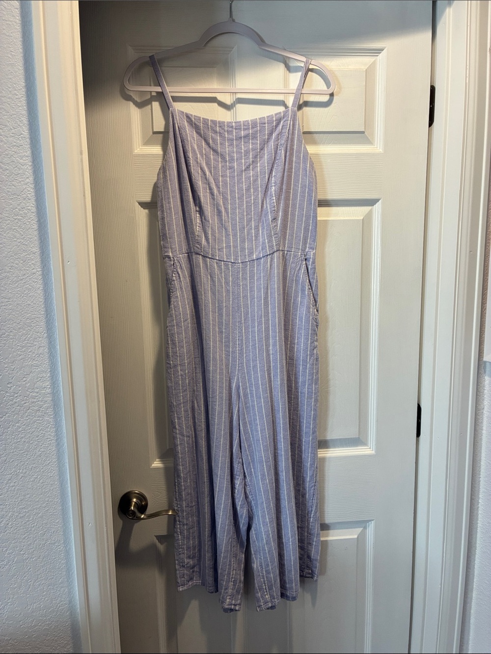 Old Navy Lavender Pinstripe Spaghetti-Strap Wide-Leg Jumpsuit